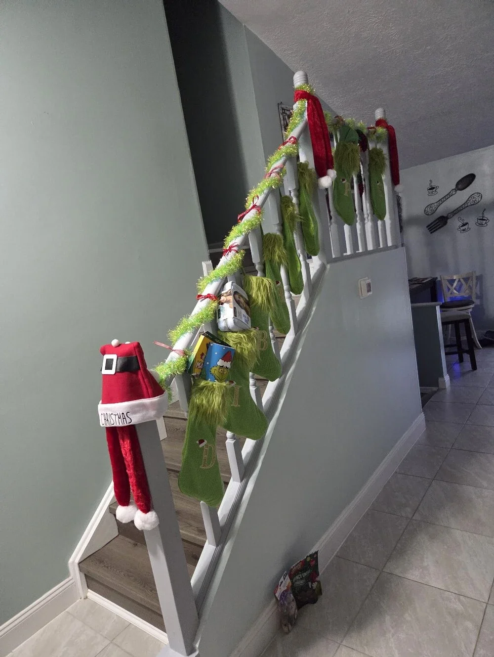 Bright Lime Green Grinch Fuzzy Christmas Tree Garland - EUC